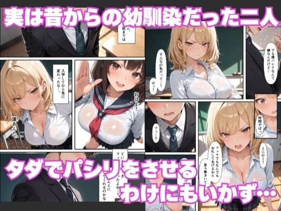 金髪女性と制服姿の女性が並び、幼馴染の男性との昔からの関係について会話している